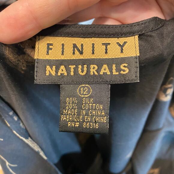 Vintage Finity Naturals Silk Blend Black Floral Leaf Print Midi Skirt Women’s 12 - Picture 3 of 7